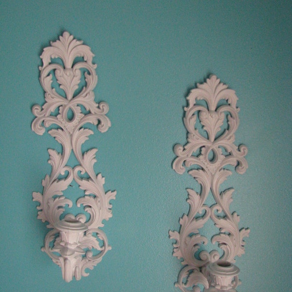 2 gorgeous white wall sconces with ornate scroll detail. Set of 2