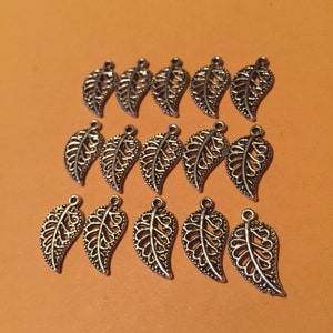 Set of 15 Silver Leaf Charm Beads