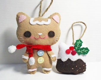 Gingerbread Cat and Meow Christmas Pudding - PDF Doll Pattern