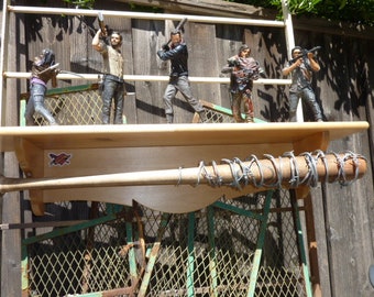 Lucille ~ Walking Dead ~ estante de alambre de púas de murciélago de madera flotante auténtico único en su clase