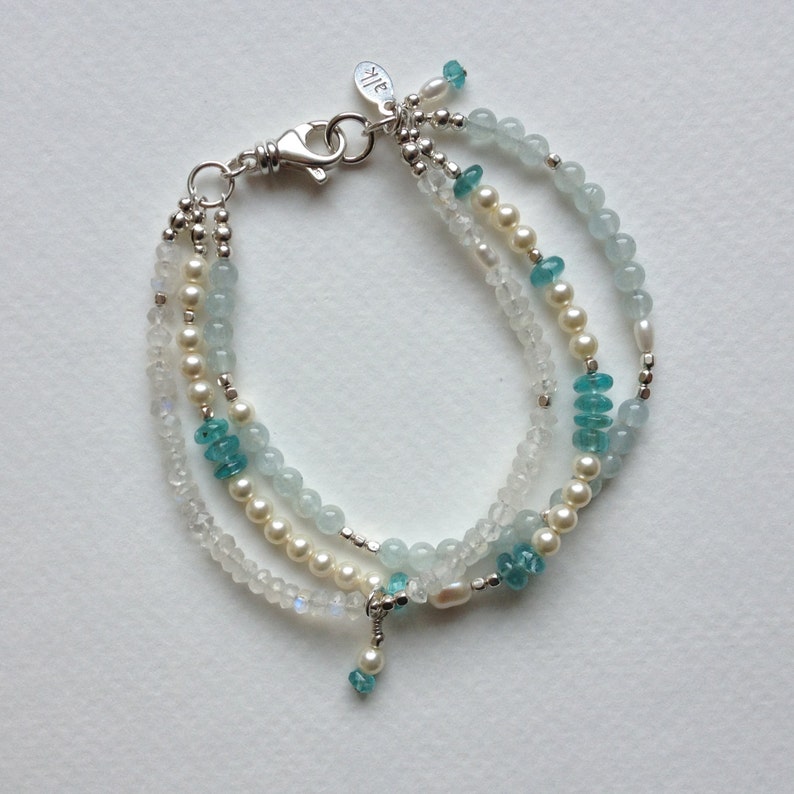 Aquamarine Moonstone Apatite Pearl and Sterling Silver Etsy