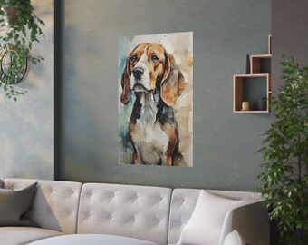 Beagle Dog Watercolor Art Print Canvas for Home or Office