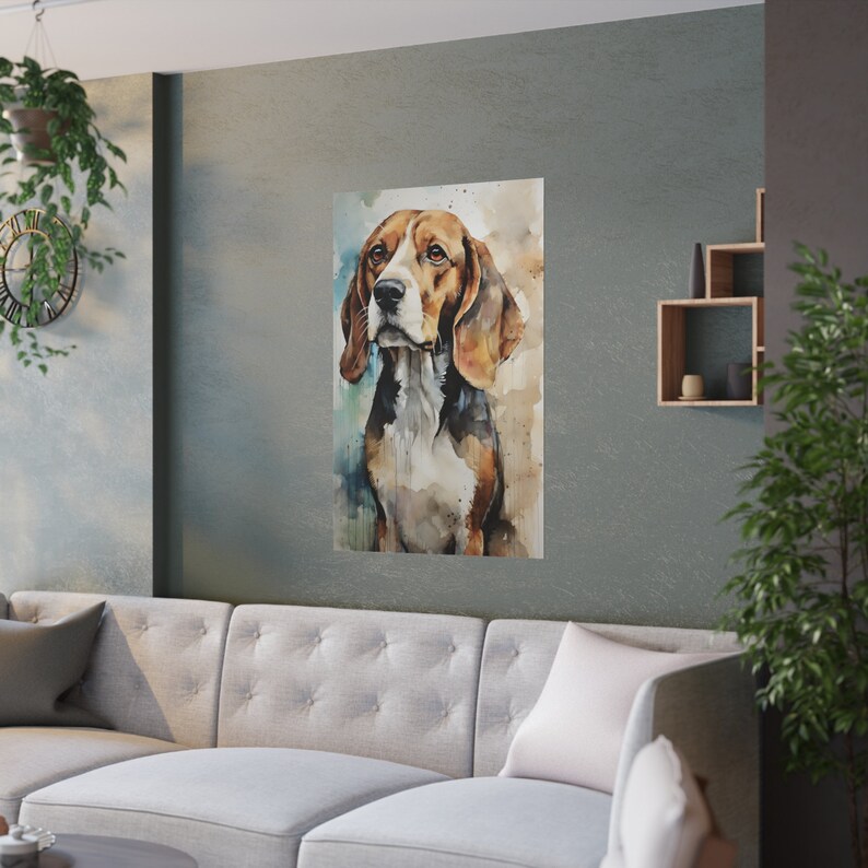 beagle dog watercolor painting art canvas for office or home wall art artistic painting for beagle lovers
