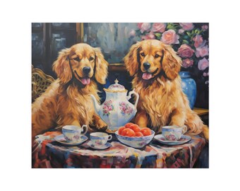 Golden Retriever Dogs Tea Party Art Print