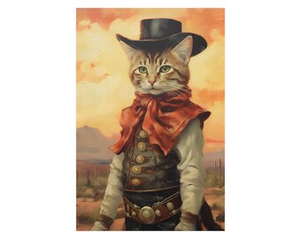 Cowboy Kitty Cat Orange Tabby Western Art Print Poster