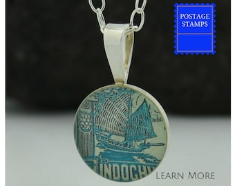 Sailboat Pendant. This Perfect Sterling Silver Sailboat Charm features a Vintage Vietnamese Stamp. Great Blue and Silver Charm for Her