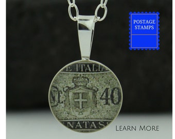 Italian Pendant, Sterling Silver Charm with Italian Postage Stamp Jewelry, Italian Necklace gift for Girlfriend.