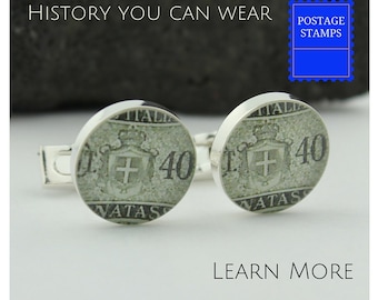 Men’s Wedding Cuff Links. Grey Cufflinks Handmade from Italian Stamps. Perfect Groom, Groomsmen or Best Man Cufflinks.