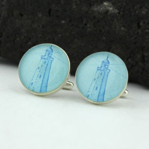 Lighthouse Cufflinks. Unique Nautical Cuff Links with Lonely Beacon Lighthouse in Sandy Hook NJ.  Maritime Cufflinks for Men.