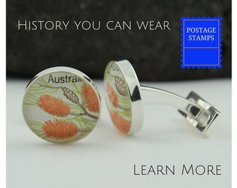 Father of the Groom Gift from Bride, Flower Cufflinks, Australian Postage Stamp Jewelry