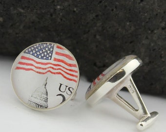 USA Flag Cufflinks, Americana, Patriotic Wedding Gift for Groom