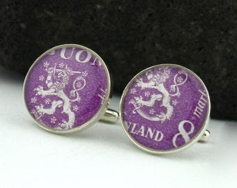 Silver Finland Cuff Links per gli uomini, Cufflinks in argento fatti a mano per gli uomini, regalo di gioielli francobollo per il marito