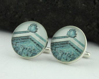 Italian Sterling Silver Cufflinks for Men. Custom Cufflinks Handmade from Naples University Vintage Italian Stamps Cufflinks.