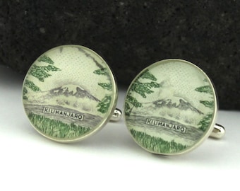 Men's Kilimanjaro Sterling Silver Cufflinks - Genuine Vintage British East Africa Stamp Cufflinks (Cuff Links) - Handmade Upcycled Cufflinks