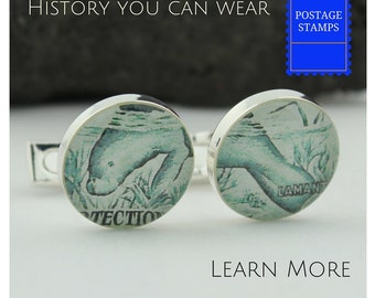 Cuff Links for Men. Manatee Men’s Cufflinks Crafter with Vintage Stamp. Custom Wedding Cufflinks Ideal as Best Man or Groom Cufflinks.