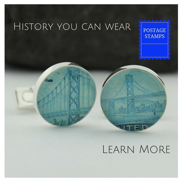 California Cufflinks, Postage Stamp Jewelry, Golden Gate Bridge, Anniversary Gift for Him