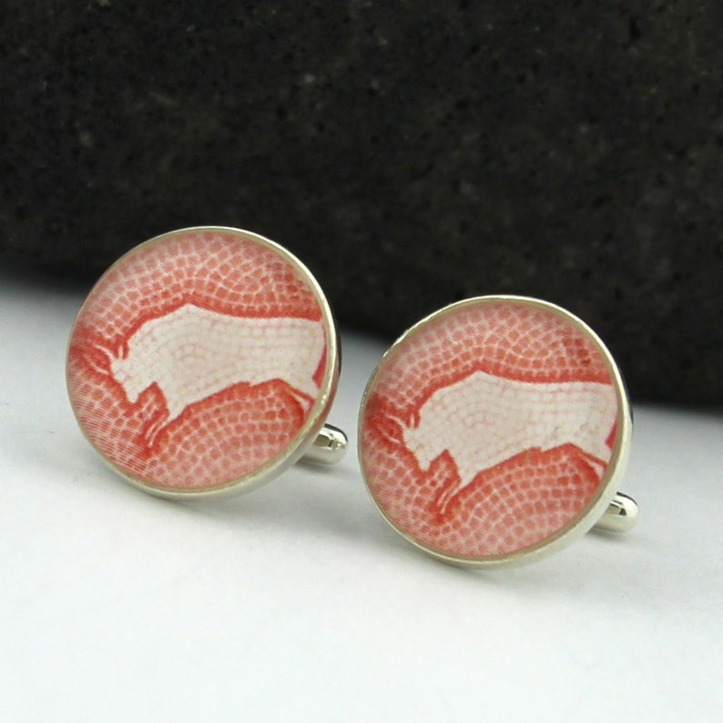 Taurus Cuff Links for Men. Handmade Genuine Israeli Postage Stam Taurus Cuff Links for Men. Handmade Genuine Israeli Postage Stam