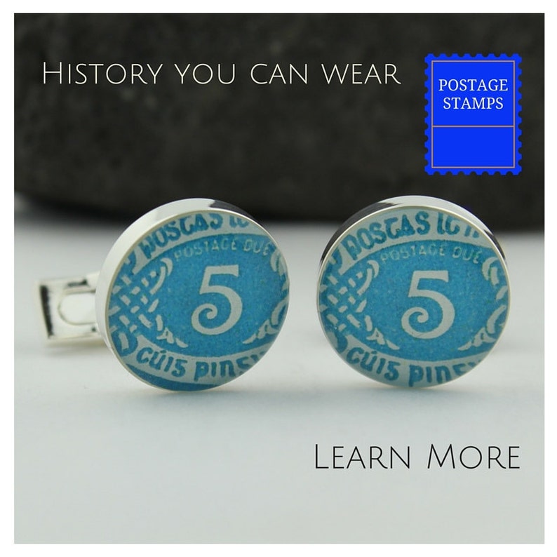 Anniversary Cuff Links for Men Custom Cufflinks Made from Genuine Upcycled Vintage Irish Stamp 5-year Anniversary Cufflinks