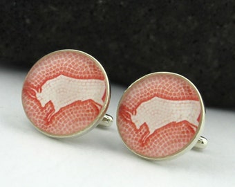 Bull Cufflinks, Sterling Silver, Taurus, 1st Anniversary Gift for Husband