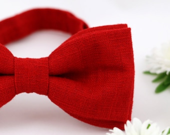 Red Bow Tie Red Linen Bow Tie Red Gift for Men Wedding Bow Tie Adjustable Bow Tie Handmade Bow Tie Christmas Gift Men Bow Ties for Men