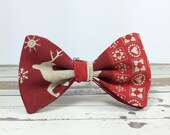Bow Tie by BartekDesign: pre tied red deer christmas ornaments xmass joy december print beige gift for her him fun