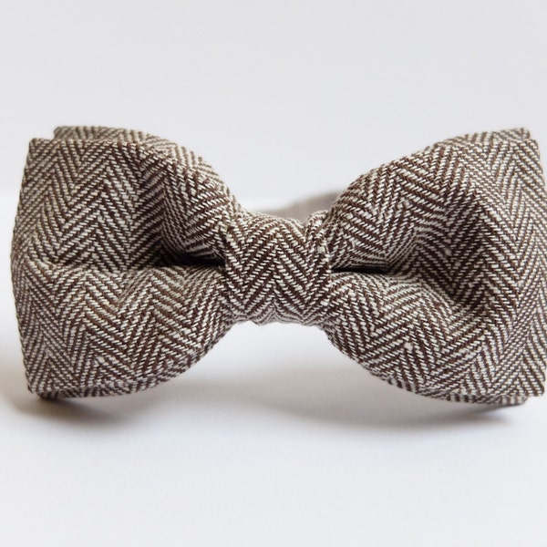 Men's Bow Tie by BartekDesign: pre tied light brown herringbone wool informal proms grooms