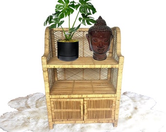 Mid Century Modern Rattan Cabinet Rattan Bookcase Bohemian Decor Wicker Cabinet Storage Shelving Jungalow Decor Cabinet Doors Bookcase 1960s