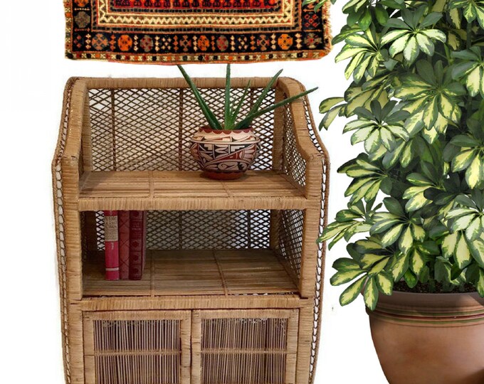 Vintage Rattan Bookshelf Bookcase Shelf Bamboo Storage Bohemian