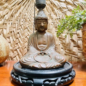 Antique Bronze Clad Buddha Table Lamp: Amithabha Meditation Statue