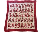 Vintage Silk Scarf Rocking Chair Scarf Antique Furniture Handkerchief Head Scarf Bandana