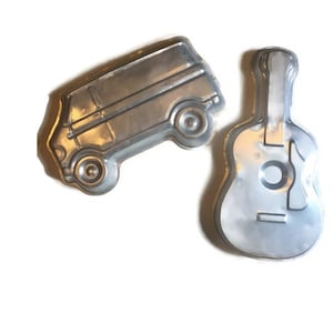 Vintage 1970's Acoustic Guitar & Roadie Van Touring Rock N Roll Cake Party Set