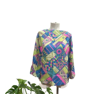 Mid Century Pucci Style Blouse Bell Sleeves Hot Pink