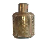 Vintage Chinese Brass Tea Tin Caddy Tea Canister Loose Tea Tin 7 quot Hong Kong