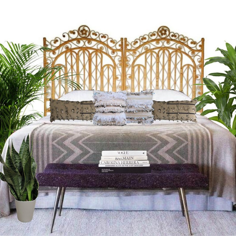 Vintage Rattan Headboards PAIR Matching Twin Headboard Peacock Etsy