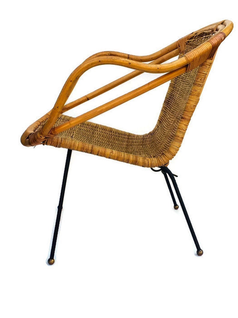 Mid Century Modern Rattan Chair Sculpted Bamboo Lounge Hoop Etsy