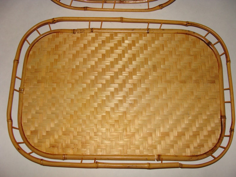 Set of 6 Vintage Rattan & Bamboo Serving Trays Lap Trays Table Etsy