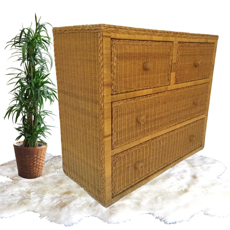 Vintage Rattan Dresser Wicker Chest of Drawers 4 Drawer Chest Etsy UK