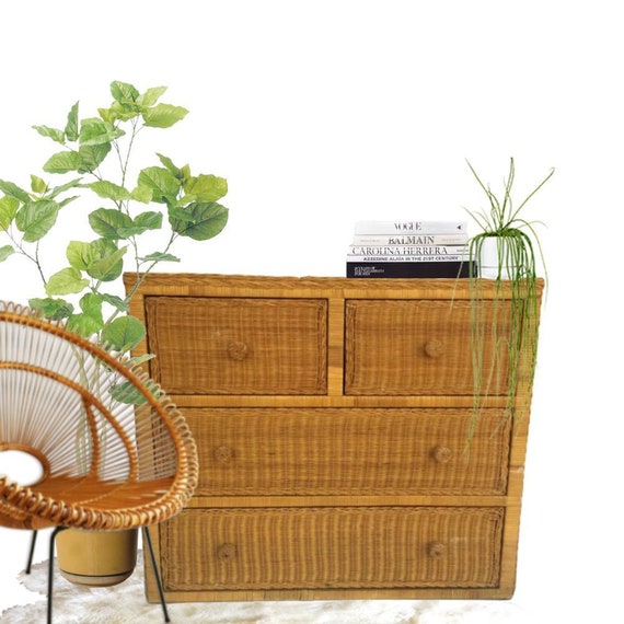 Vintage Rattan Dresser Wicker Chest Of Drawers 4 Drawer Chest Etsy