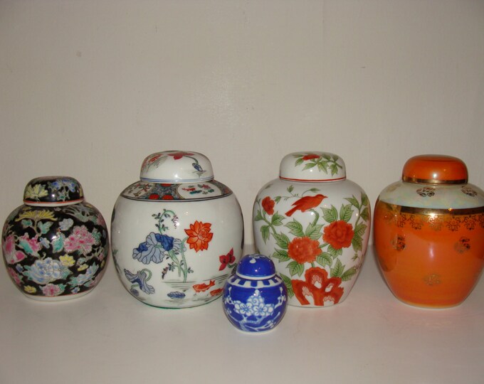 Vintage Ginger Jar Collection Set of 5 Highly Decorated Ginger Jars