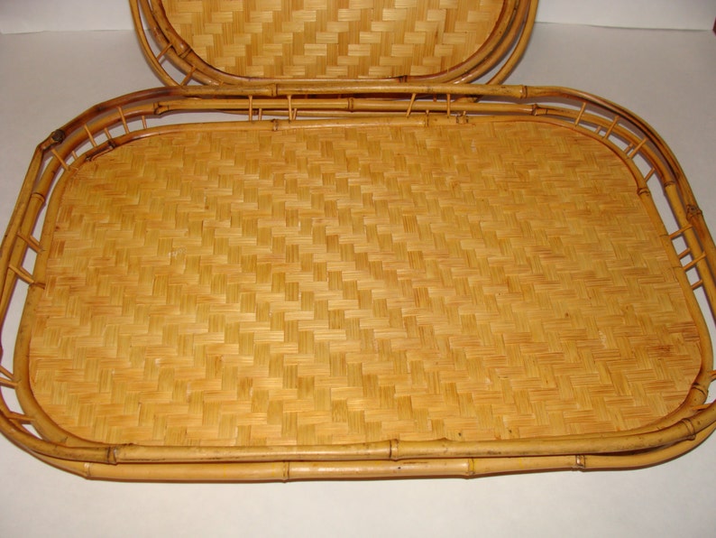 Set of 6 Vintage Rattan & Bamboo Serving Trays Lap Trays Table Etsy