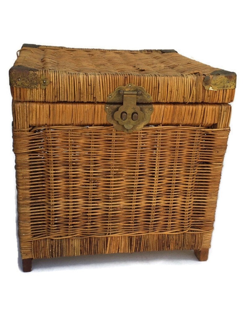 Vintage Rattan Trunk Cube 16 Storage Chest Boho Decor | Etsy