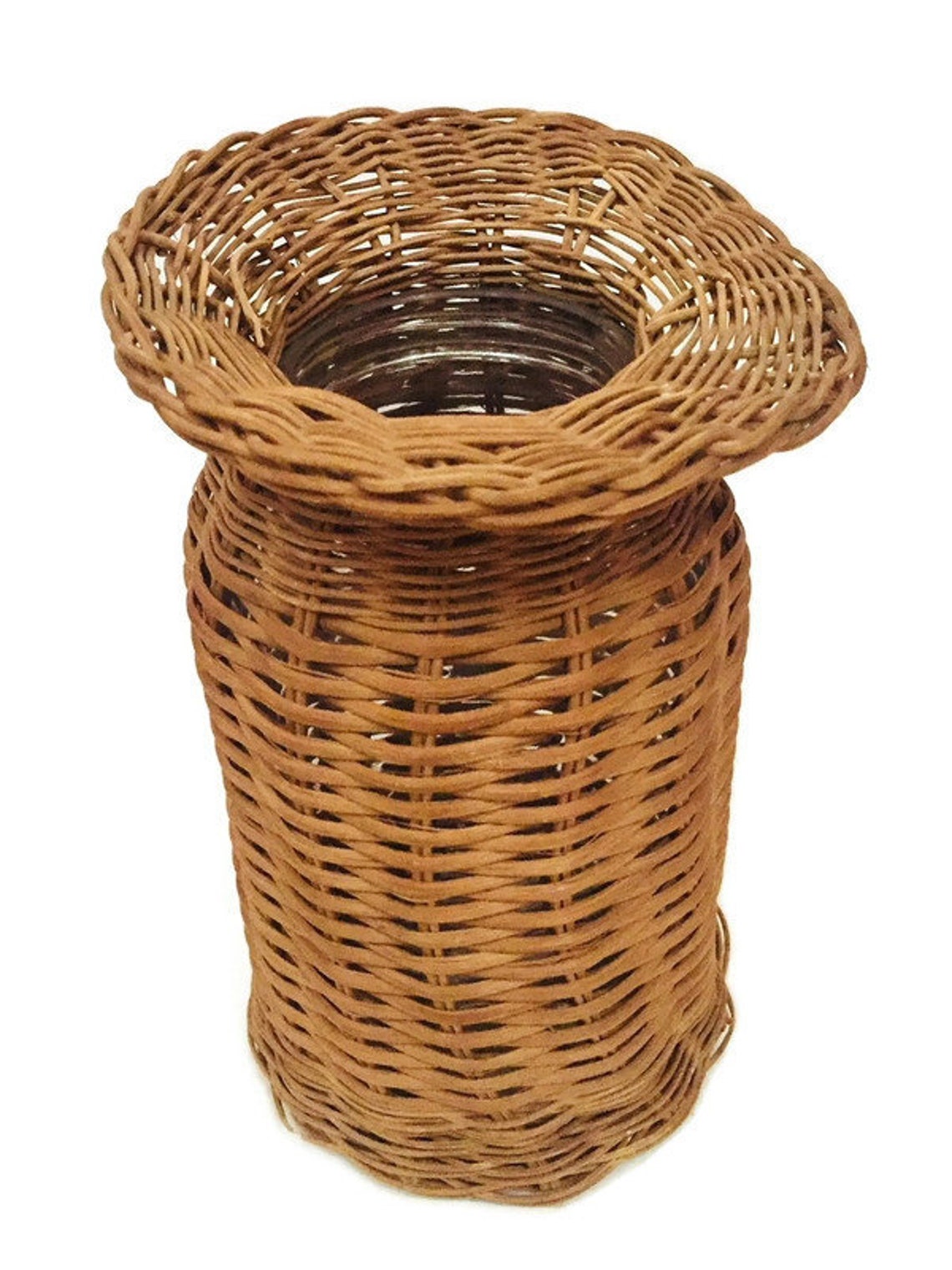 Antique Rattan Flower Vase Woven Rattan Glass Vase Vessel Boho Etsy