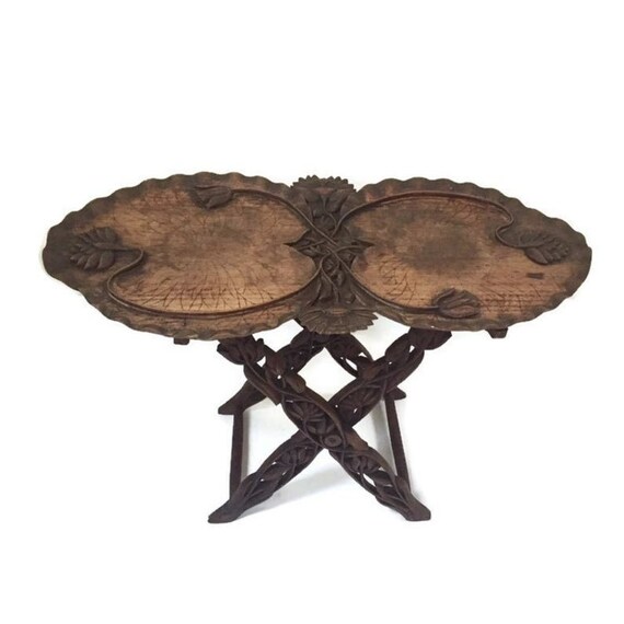 Antique Tray Table Carved Wood Lotus Art Nouveau Butler - Antique Butlers Tray Coffee Table Antique Tray Table Carved Wood Lotus Art Nouveau Butler - Antique Butlers Tray Coffee Table