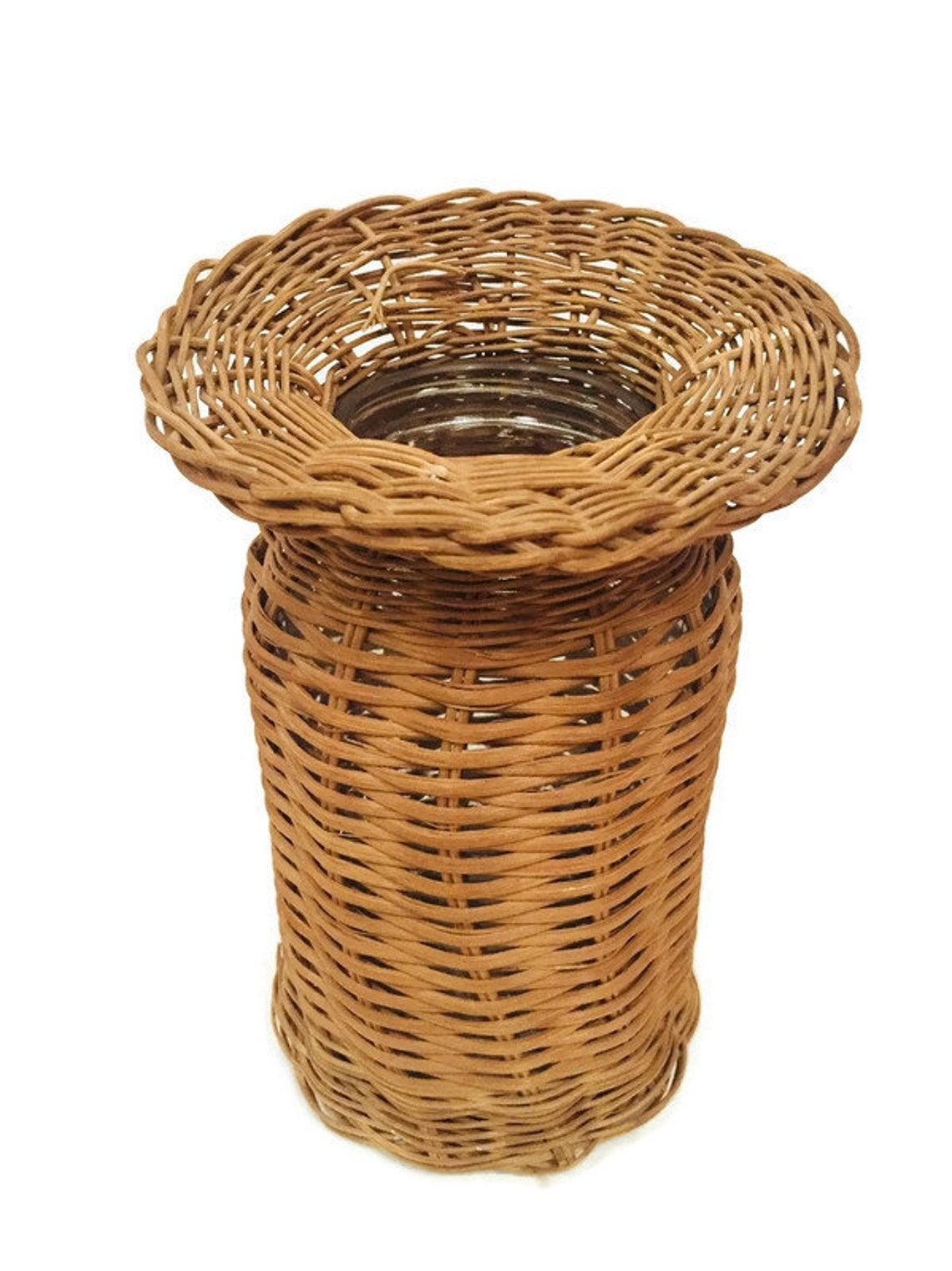 Antique Rattan Flower Vase Woven Rattan Glass Vase Vessel Boho Etsy