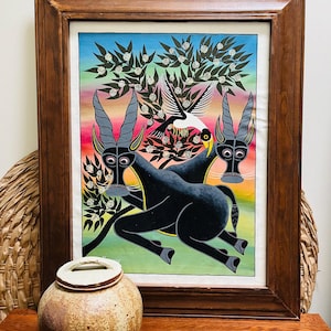 Original Oil Painting Tanzania Tinga Tinga Vintage Painting African Artwork Artist Signed