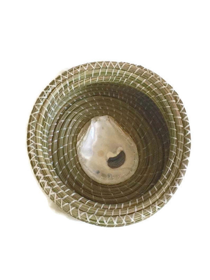 Pine Needle Basket Handmade Bowl Oyster Center Nautical Decor Chesapeake Bay Beach House Basket