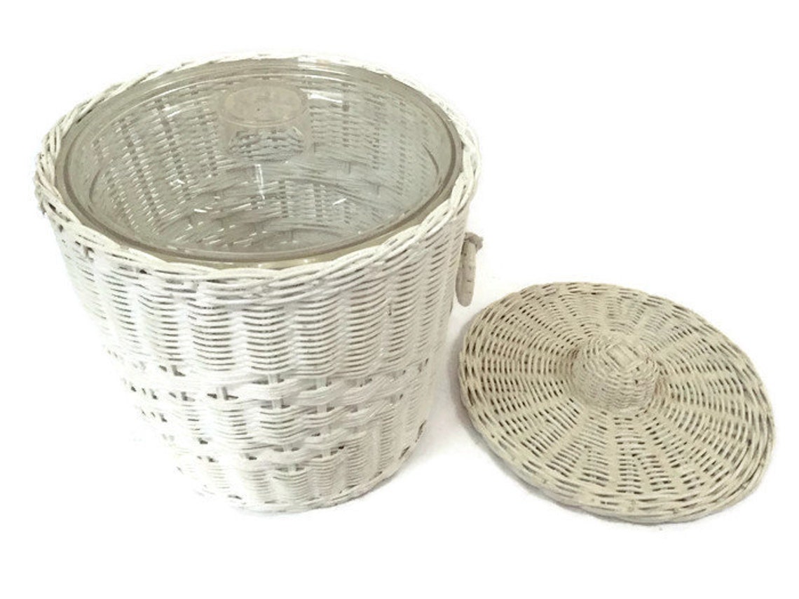 Vintage Ice Bucket Wicker Rattan Woven Barware Cottage Chic Etsy