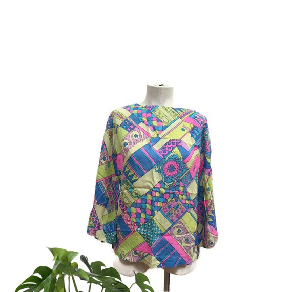 Mid Century Pucci Style Blouse Bell Sleeves Hot Pi
