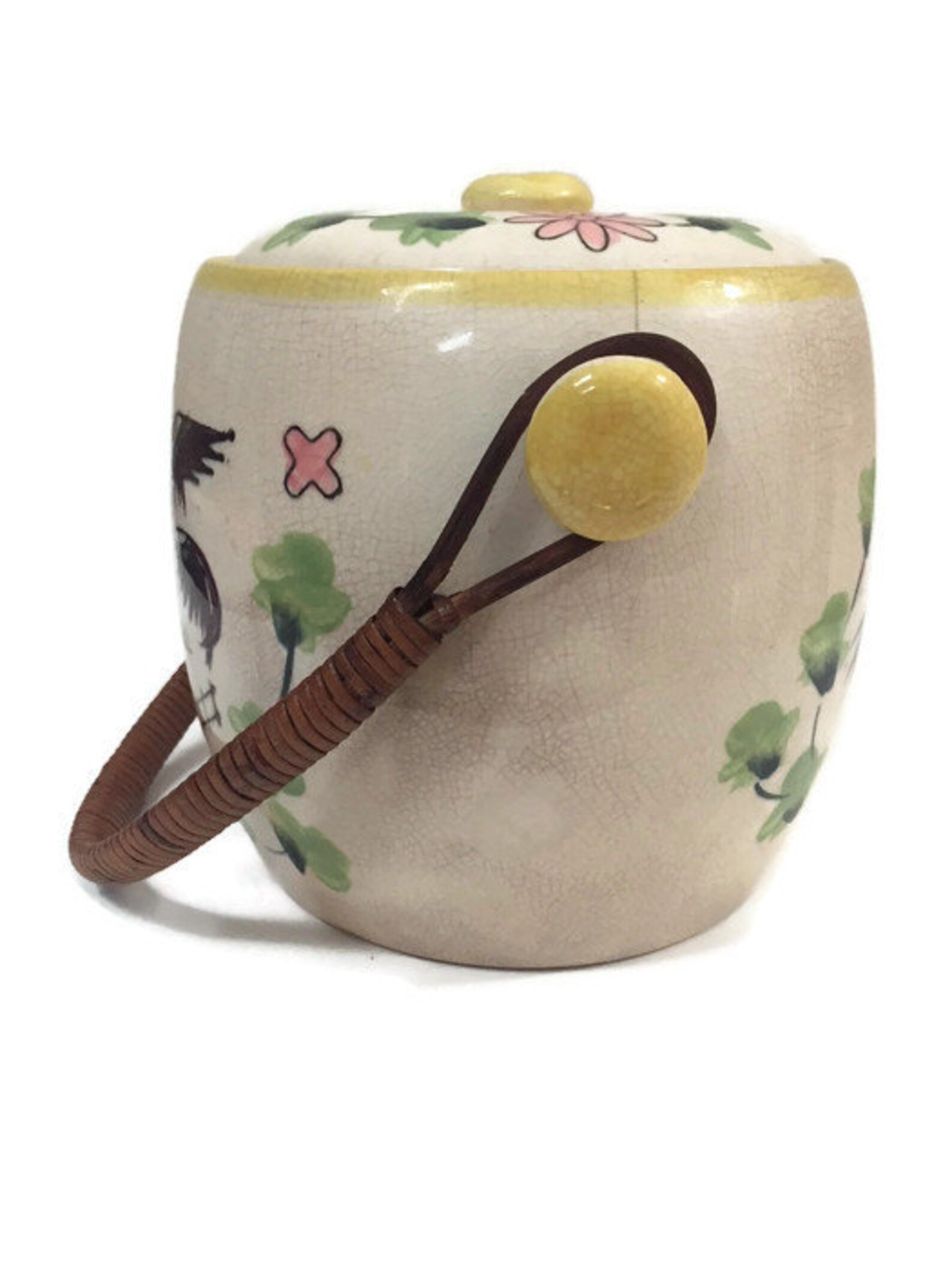 Antique Cookie Jar with Rattan Handle Hanging Storage Jar Boho Etsy