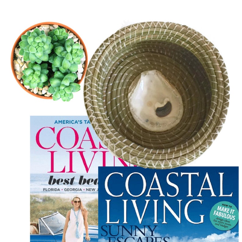 Pine Needle Basket Handmade Bowl Oyster Center Nautical Decor Chesapeake Bay Beach House Basket